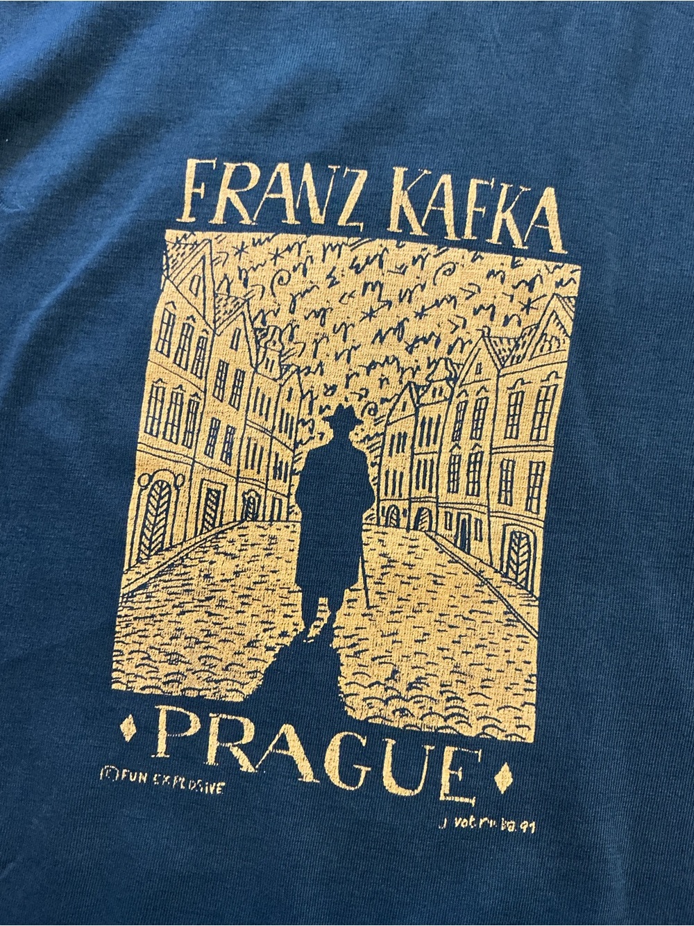 Vintage Franz Kafka Prague Jiri Votruba Art Praha Handmade Black Graphic T-Shirt